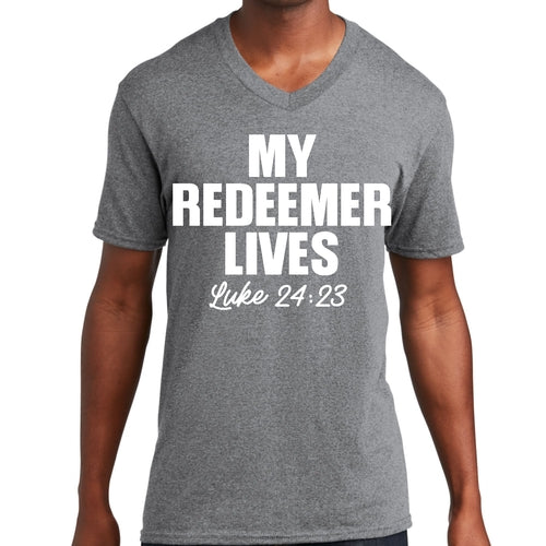Mens Graphic V-neck T-shirt - my Redeemer Lives Print