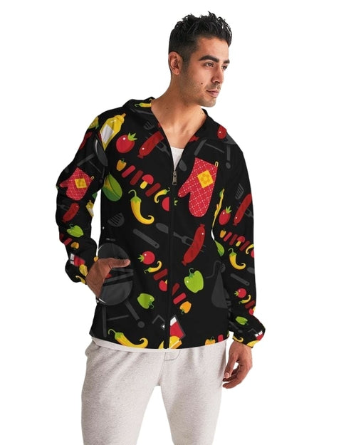 Mens Lightweight Windbreaker Jacket with Hood and Zipper Closure - Bbq