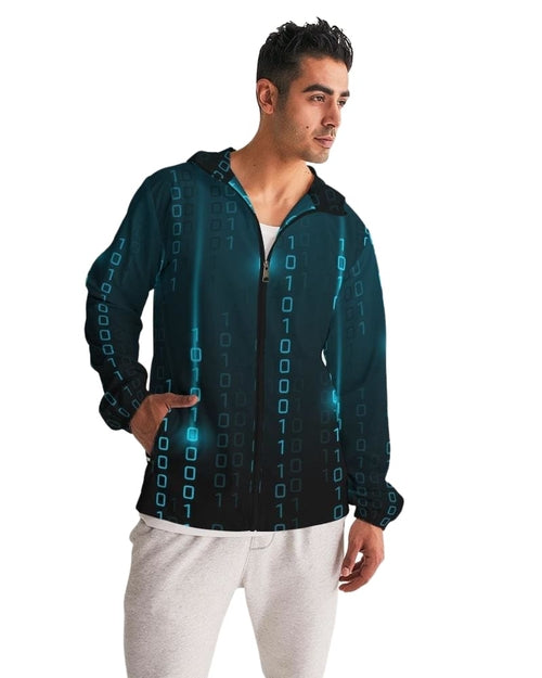 Mens Hooded Windbreaker - Blue Water Resistant Jacket - Jjxg0x