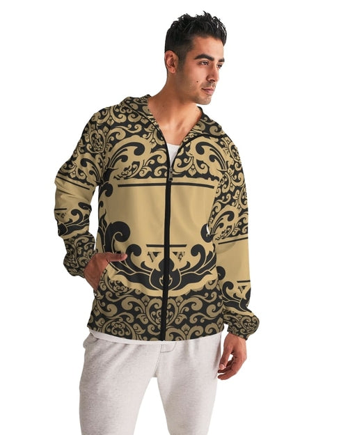 Mens Hooded Windbreaker - Vintage Pattern Water Resistant Jacket
