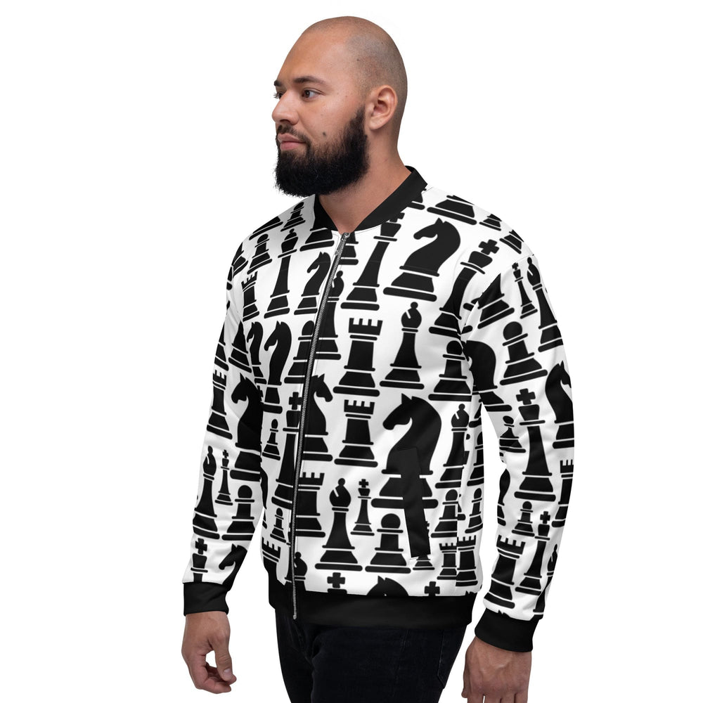 Mens Jacket - Black and White Chess Style Bomber Jacket