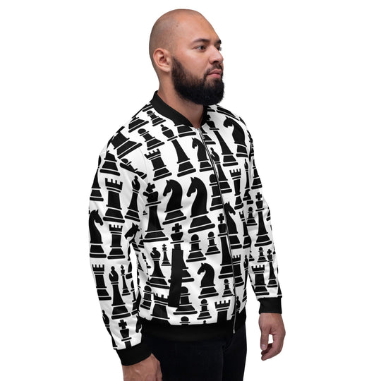 Mens Jacket - Black and White Chess Style Bomber Jacket