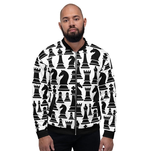 Mens Jacket - Black and White Chess Style Bomber Jacket