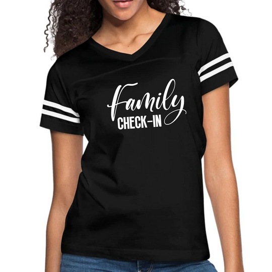Womens Vintage Sport Graphic T-shirt - Family Check-in Illustration
