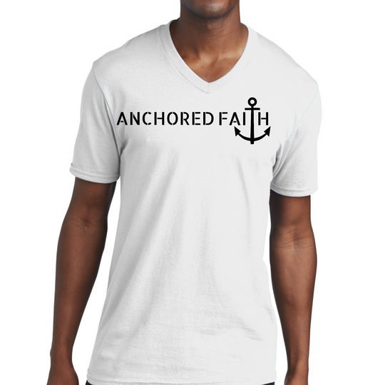 Mens Graphic V-neck T-shirt - Anchored Faith Black Print