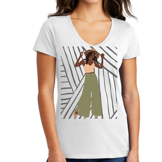 Womens V-neck Graphic T-shirt - Say it Soul - its Her Groove Thing