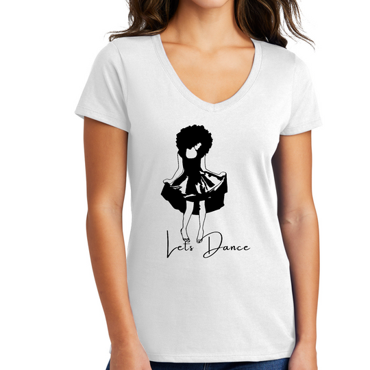 Womens V-neck Graphic T-shirt - Say it Soul - Lets Dance Black Line