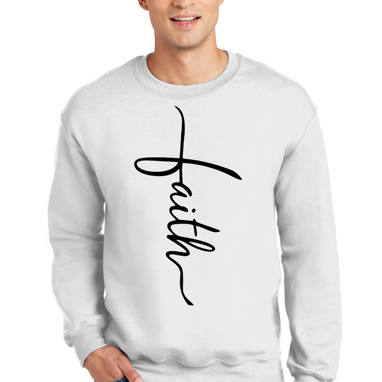 Mens Graphic Sweatshirt - Faith Script Cross Black Illustration