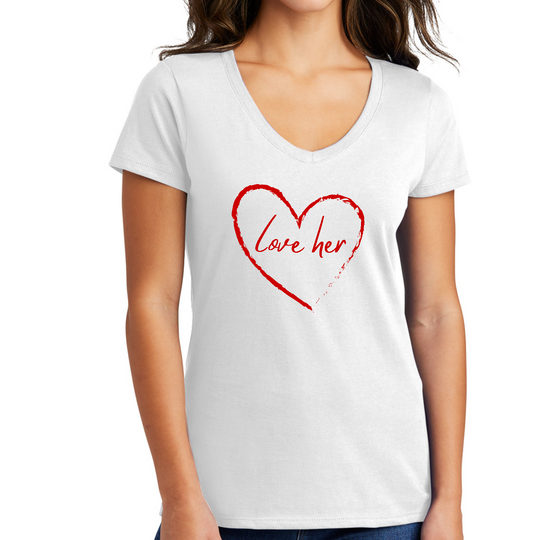 Womens V-neck Graphic T-shirt - Say it Soul Love Her - Red