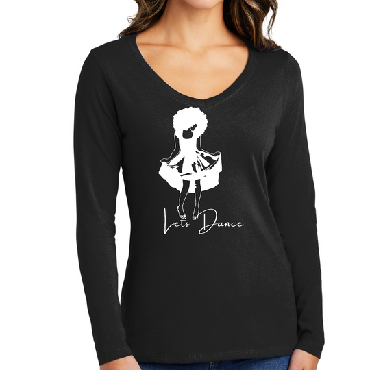 Womens Long Sleeve V-neck Graphic T-shirt - Say it Soul - Lets Dance