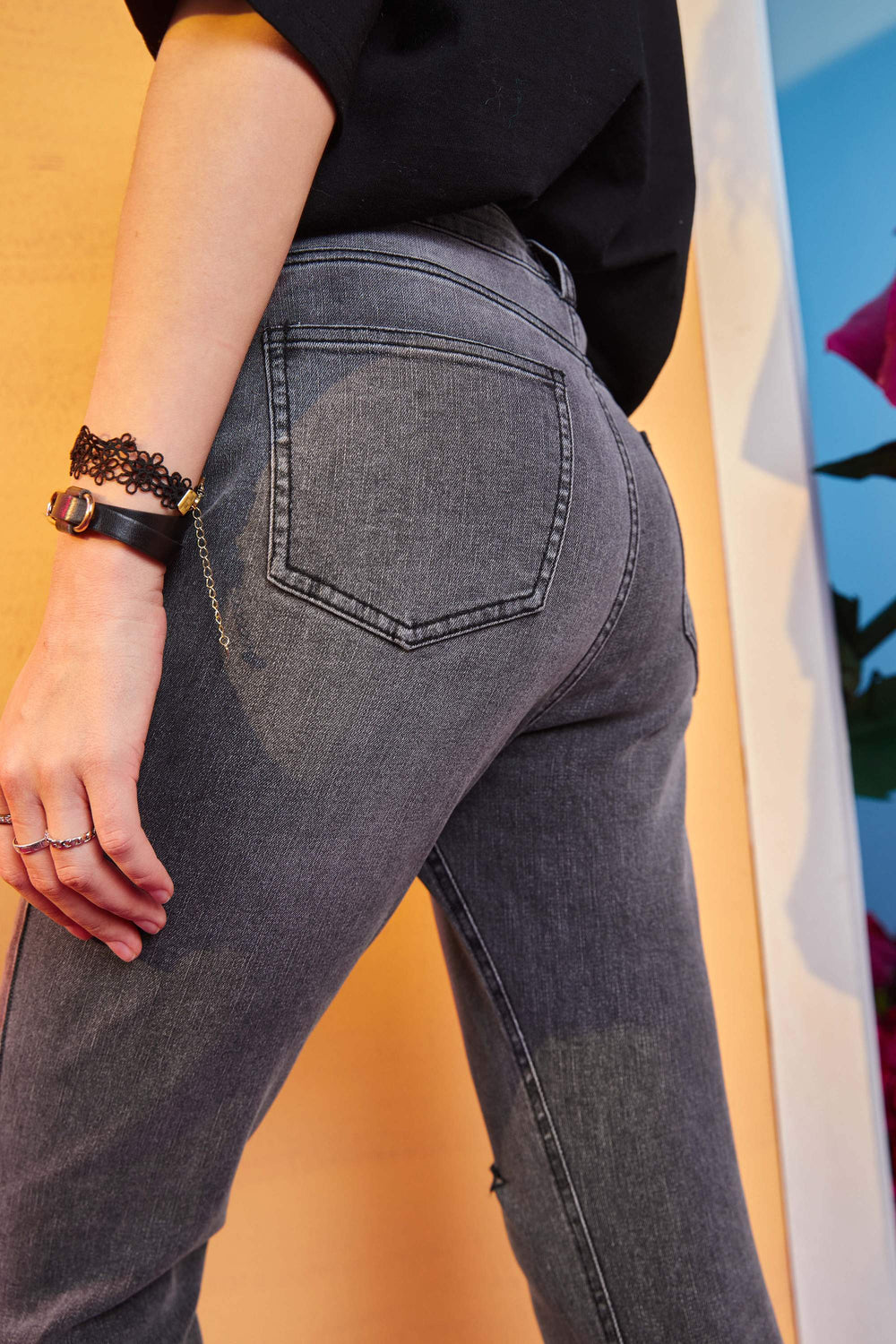 Solid High Waist Washed Casual Denim Jeans Woman,Summer ELF Pure