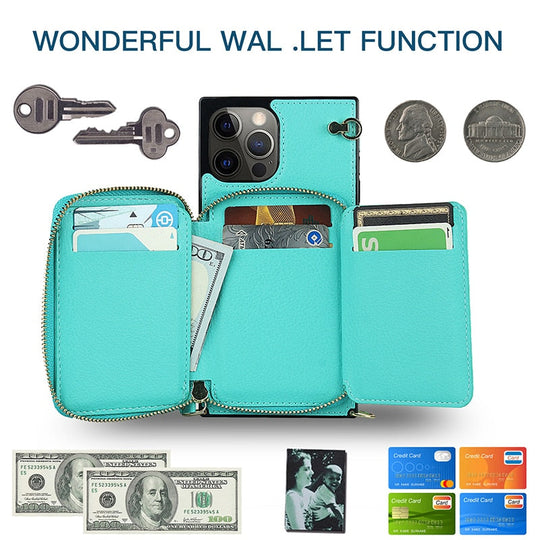 Zipper Wallet Case with Strap for iPhone