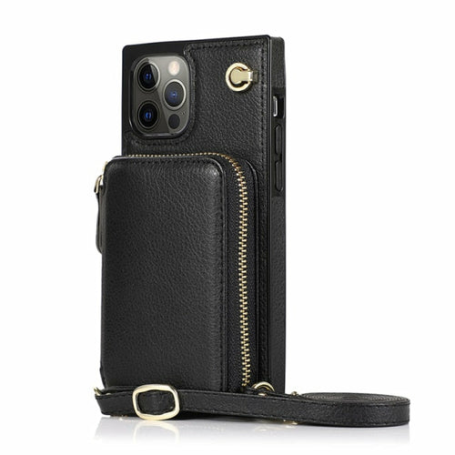 Zipper Wallet Case with Strap for iPhone