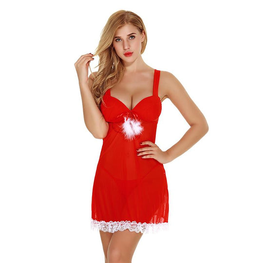Women Underwear Bras Set Sleepwear Lingerie For Erotic Christmas Red