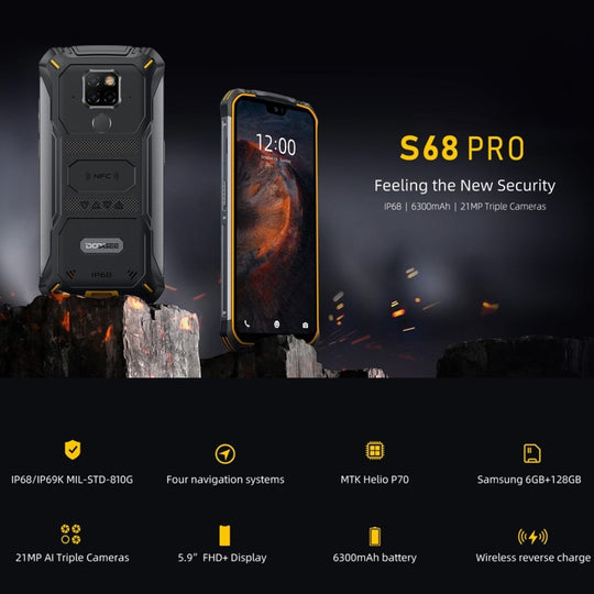 DOOGEE S68 Pro Rugged Phone 6GB+128GB 6300mAh Battery Triple Back