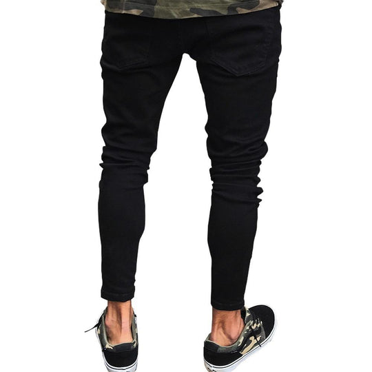 Black Pants for Men Hip Hop Rock Holes Ripped Jeans Biker Slim Fit