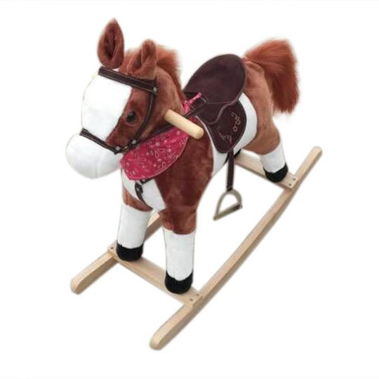 US STOCK Kids Plush Ride on Pony Rocking Horse Wooden Toy with Sound