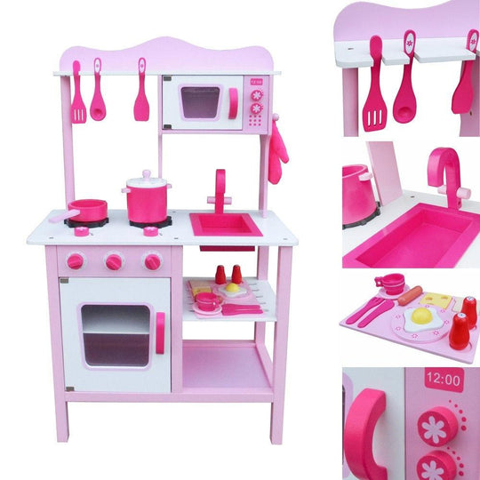 US STOCK Fashion Wood Kitchen Toy Kids Cooking Pretend Play Set