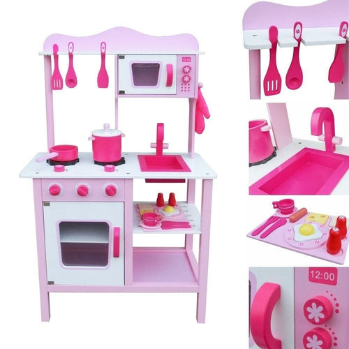 US STOCK Fashion Wood Kitchen Toy Kids Cooking Pretend Play Set