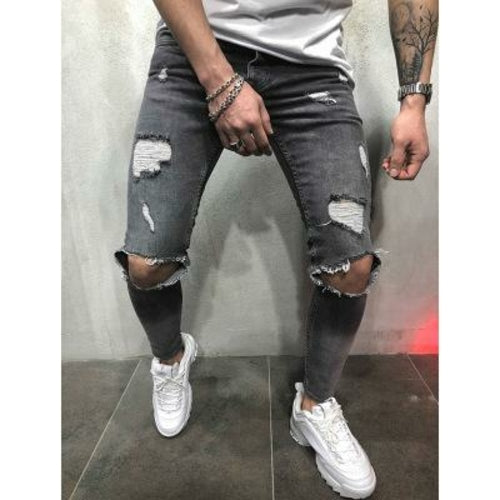 New fashion Men Jeans Stretch Destroyed Ripped Design Fashion
