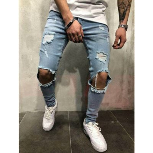 New fashion Men Jeans Stretch Destroyed Ripped Design Fashion