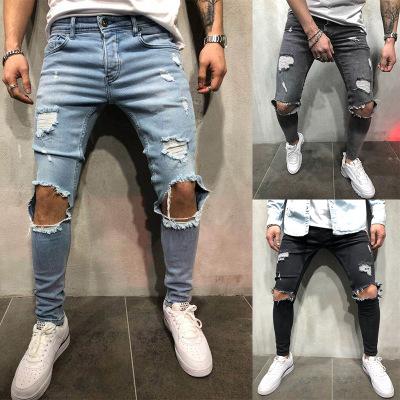 New fashion Men Jeans Stretch Destroyed Ripped Design Fashion