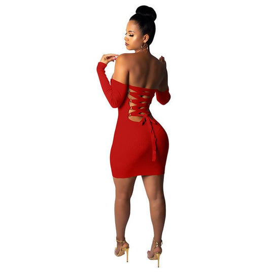 Maikun New Brand Sexy Strap Dress Night Club Long-sleeved Backpack Hip