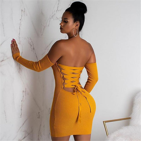 Maikun New Brand Sexy Strap Dress Night Club Long-sleeved Backpack Hip