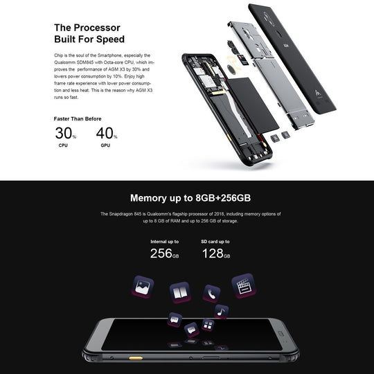 AGM X3 Rugged Phone 8GB+64GB IP68 Waterproof Dustproof Shockproof Face