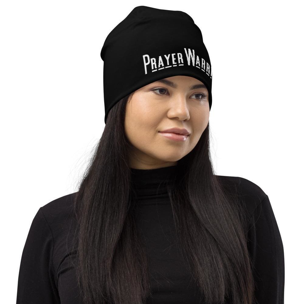 Beanie Hat - Black Slouchy Beanie Prayer Warrior Print Men/women