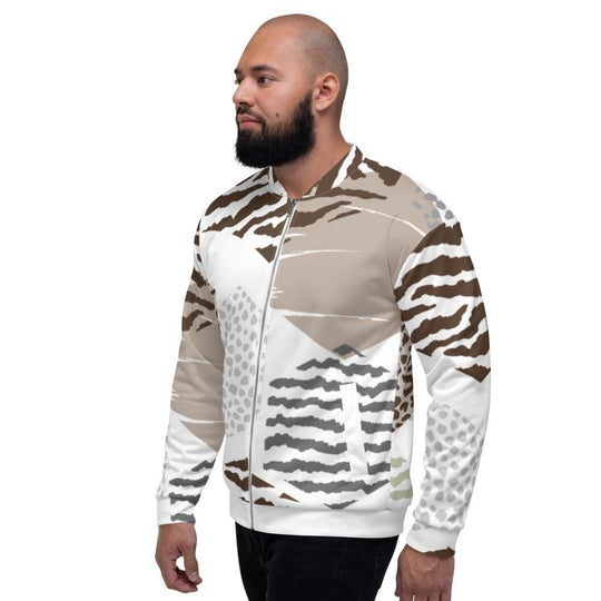 Mens Bomber Jacket White/taupe Geometric Print