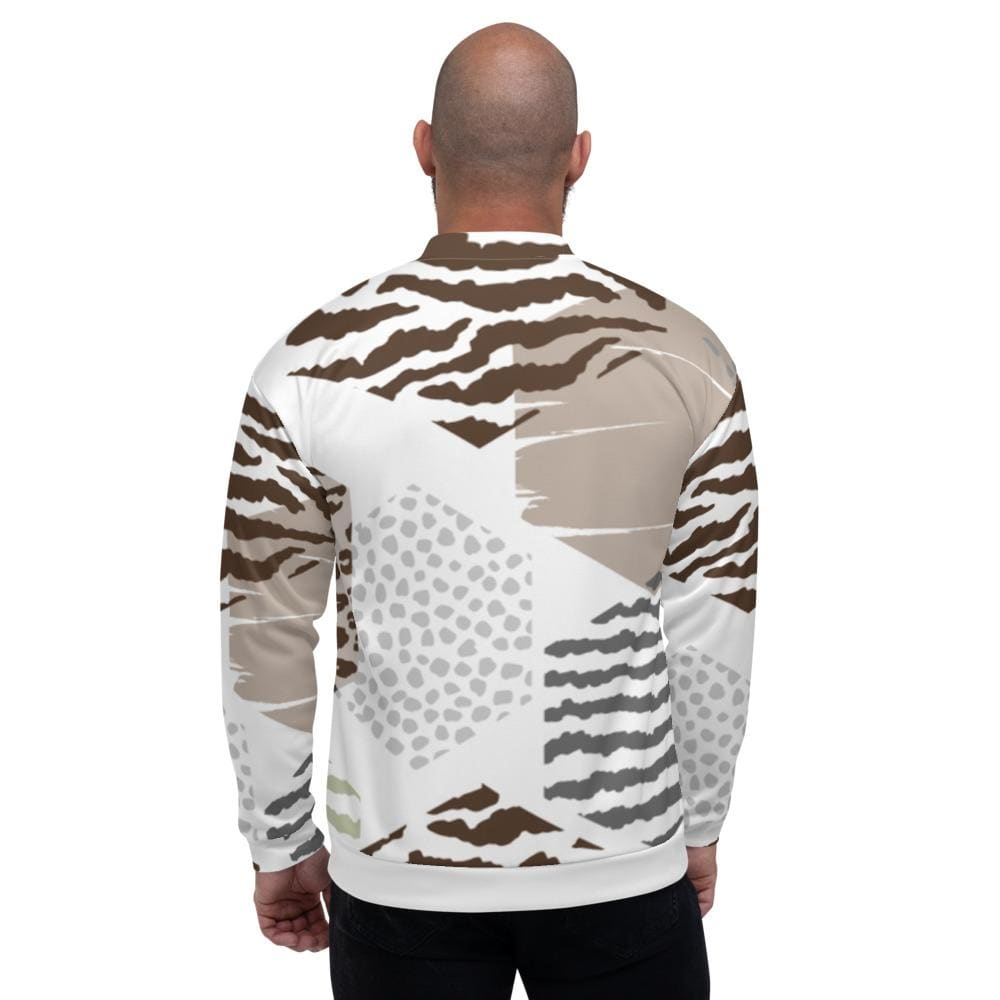 Mens Bomber Jacket White/taupe Geometric Print