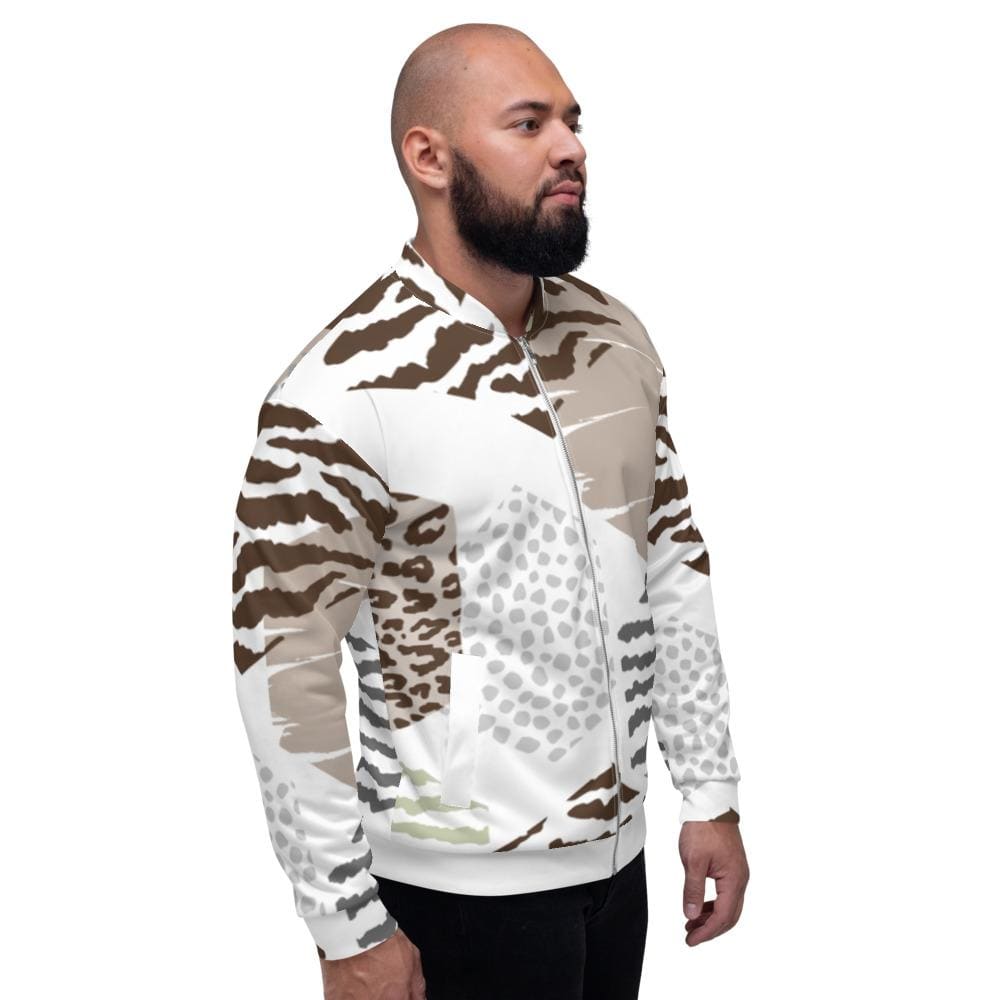 Mens Bomber Jacket White/taupe Geometric Print