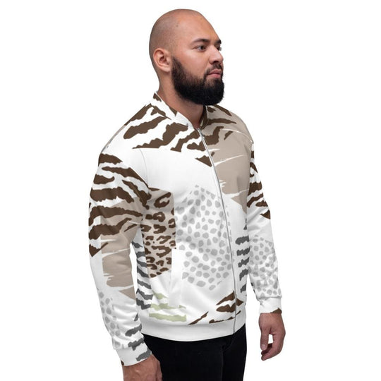 Mens Bomber Jacket White/taupe Geometric Print