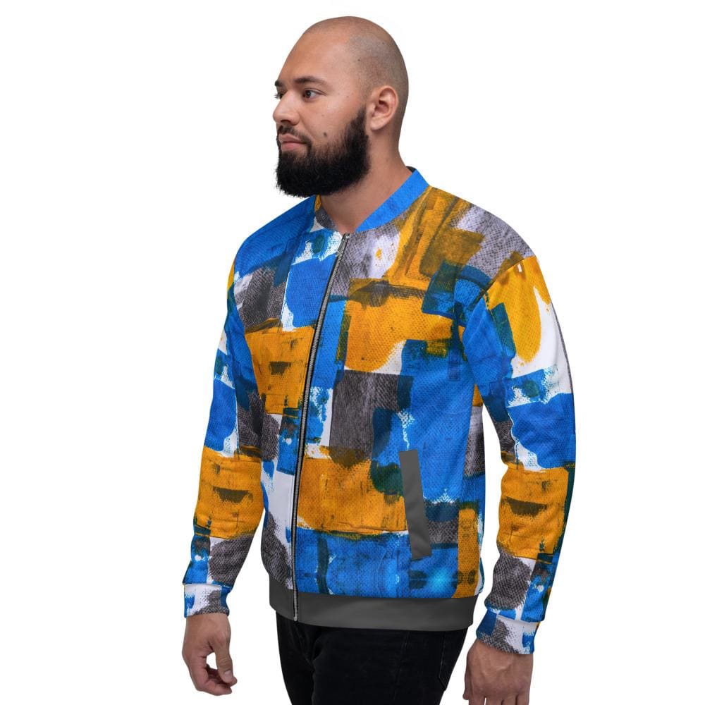 Mens Jacket - Trendy Retro Bomber Jacket Grey/multicolor