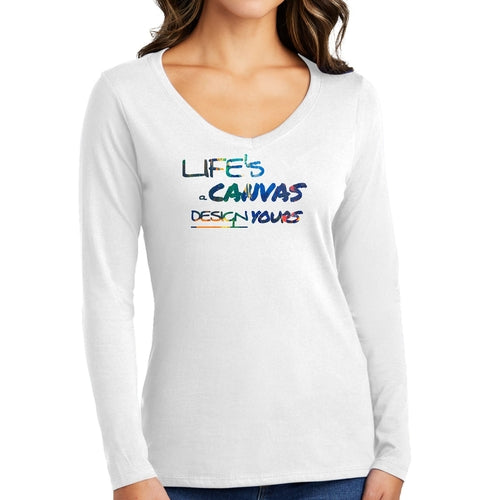 Womens Long Sleeve V-neck Graphic T-shirt - Life's a Canvas Design
