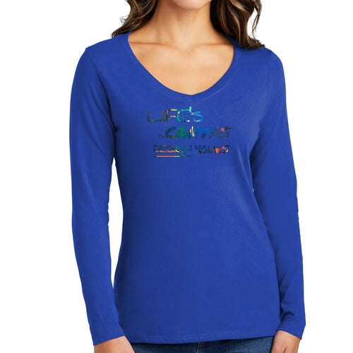 Womens Long Sleeve V-neck Graphic T-shirt - Life's a Canvas Design