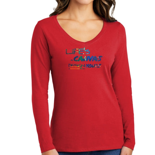 Womens Long Sleeve V-neck Graphic T-shirt - Life's a Canvas Design