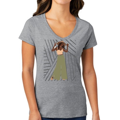 Womens V-neck Graphic T-shirt - Say it Soul - its Her Groove Thing