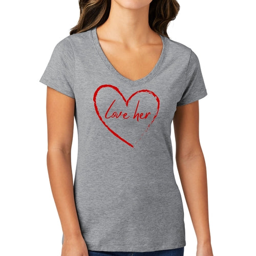 Womens V-neck Graphic T-shirt - Say it Soul Love Her - Red