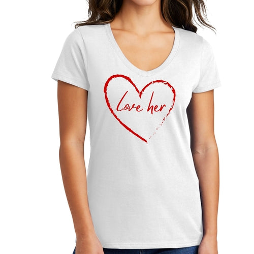 Womens V-neck Graphic T-shirt - Say it Soul Love Her - Red