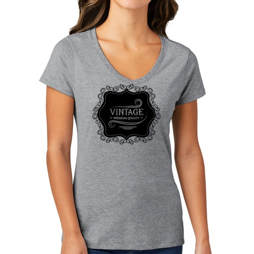 Womens V-neck Graphic T-shirt - Vintage Premium Quality Black