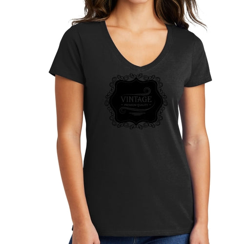 Womens V-neck Graphic T-shirt - Vintage Premium Quality Black